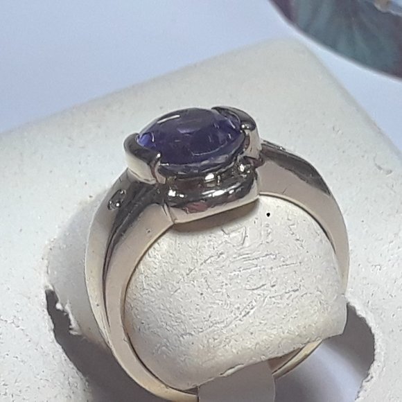 Estate 1.75ct Natural Tanzanite & Diam JC Rinker 14Kt YG 1/2 bezel S-4 Ring19663 - Picture 4 of 6